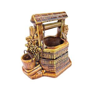 Vintage McCoy Pottery Wishing Well Planter Brown Green Pot Grant A Wish To Me